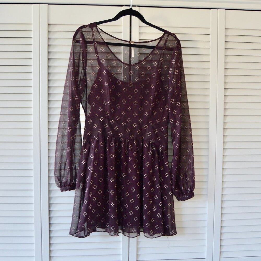 Free People Medium Dress Baby Dee Chiffon Dress Purple | Size Medium